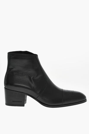 Stivali In Pelle VINTAGE Con Dettagli Brogues Tacco 6 cm