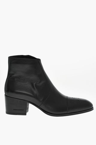 Stivali In Pelle VINTAGE Con Dettagli Brogues Tacco 6 cm