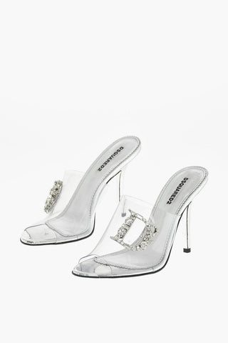 Open Toe TRANSPARENT QUEEN Sabot With Rhinestoned Logo 11 cm