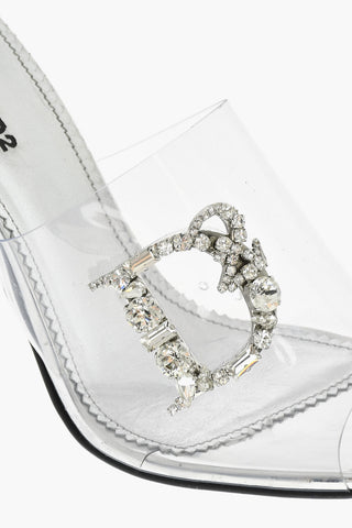 Open Toe TRANSPARENT QUEEN Sabot With Rhinestoned Logo 11 cm