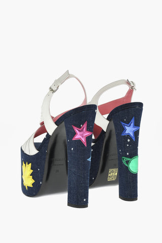 Leather EVENING Denim Lined Sandals With Patches Heel 17 cm