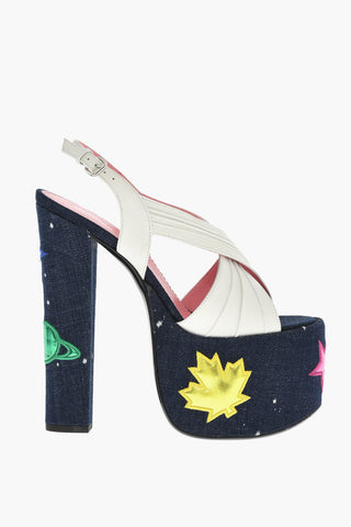 Leather EVENING Denim Lined Sandals With Patches Heel 17 cm