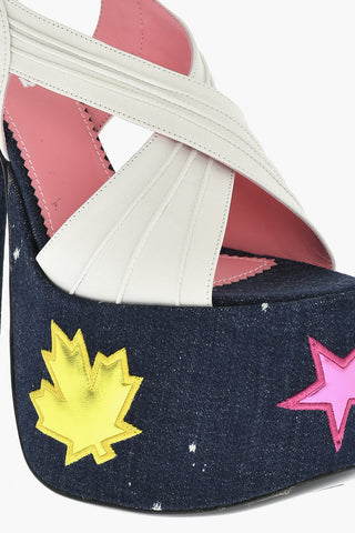Sandali In pelle EVENING Rivestito In Denim Con Patch Tacco 17 cm