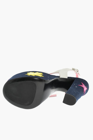 Leather EVENING Denim Lined Sandals With Patches Heel 17 cm