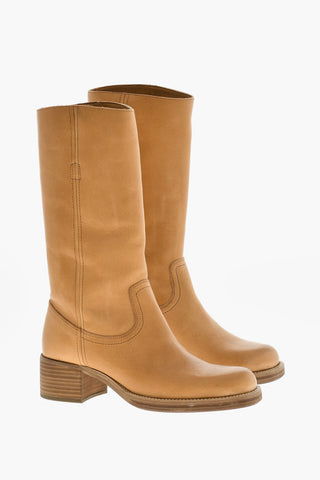 Stivali Biker In Pelle Martellata Tacco 5 cm