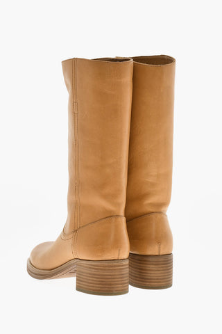 Stivali Biker In Pelle Martellata Tacco 5 cm