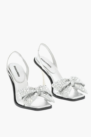 Leather HOLIDAY PARTY Sandals With Maxi Rhinestoned Statement Bow Heel 10 cm