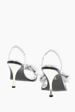 Leather HOLIDAY PARTY Sandals With Maxi Rhinestoned Statement Bow Heel 10 cm