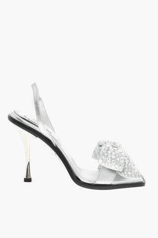 Leather HOLIDAY PARTY Sandals With Maxi Rhinestoned Statement Bow Heel 10 cm