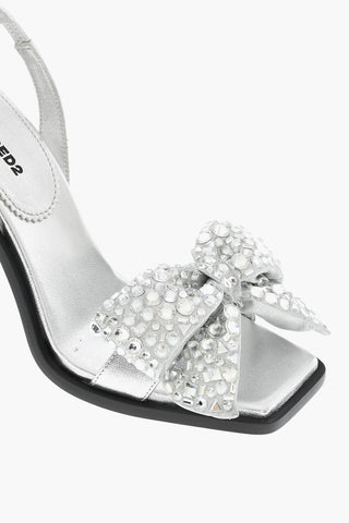 Leather HOLIDAY PARTY Sandals With Maxi Rhinestoned Statement Bow Heel 10 cm