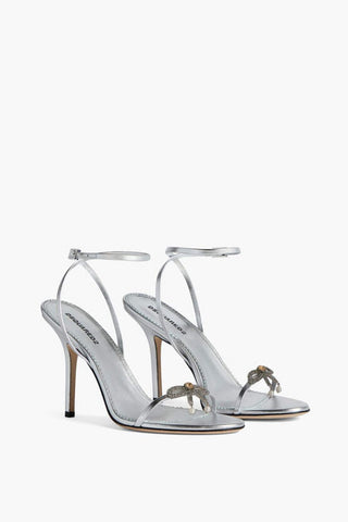 Metallic Effect Leather Sandals With Strap Heel 12 cm