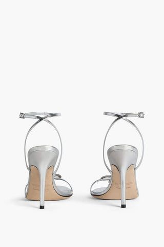 Metallic Effect Leather Sandals With Strap Heel 12 cm