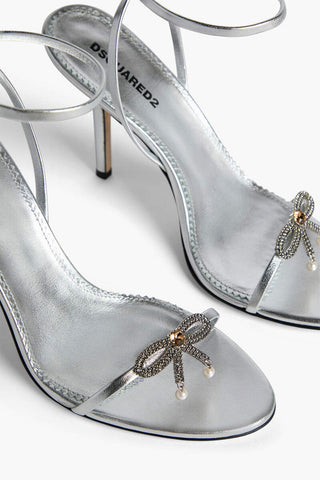Metallic Effect Leather Sandals With Strap Heel 12 cm