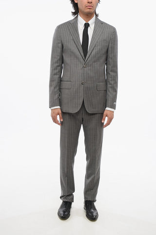 Virgin Wool Suit with Stripe Motif
