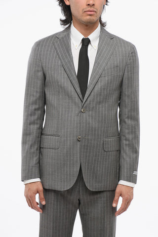 Virgin Wool Suit with Stripe Motif