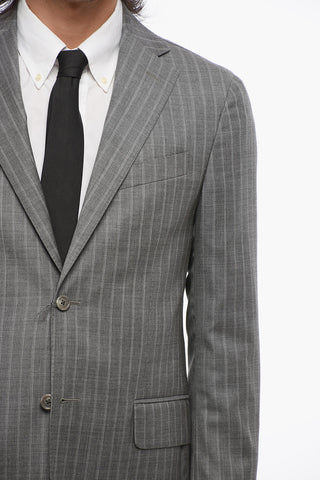 Virgin Wool Suit with Stripe Motif