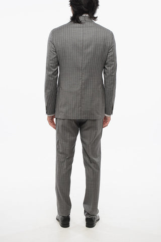 Virgin Wool Suit with Stripe Motif