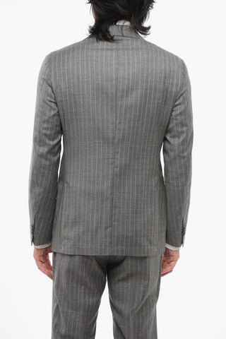 Virgin Wool Suit with Stripe Motif