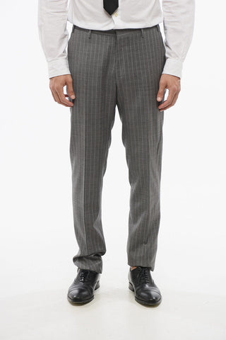 Virgin Wool Suit with Stripe Motif