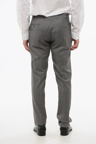 Virgin Wool Suit with Stripe Motif
