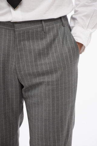 Virgin Wool Suit with Stripe Motif