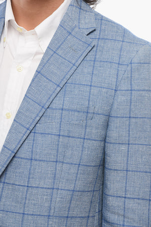 Blazer In Misto Lino A Quadri Monopetto