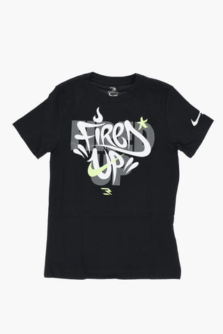 3 BRAND T-shirt Girocollo FIRED UP in Cotone con Stampa Graffiti Frontale
