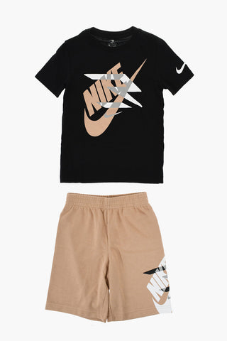 3 BRAND Crewneck T-Shirt and Shorts Set with Printed Logo