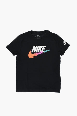 T-Shirt Girocollo in Tinta Unita con Logo Stampato sul Fronte