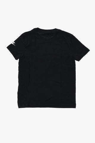 T-Shirt Girocollo in Tinta Unita con Logo Stampato sul Fronte