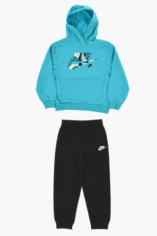 Set Felpa Hoodie e Joggers in Misto Cotone Garzato Bicolore