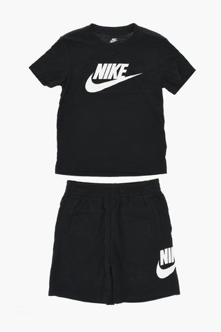 Solid-Color T-Shirt and Shorts Set with Printed Logo