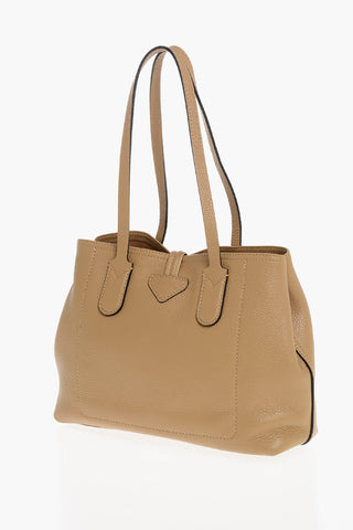 Textured Leather Tote Bag with Frog Closure