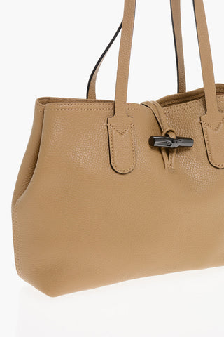 Textured Leather Tote Bag with Frog Closure