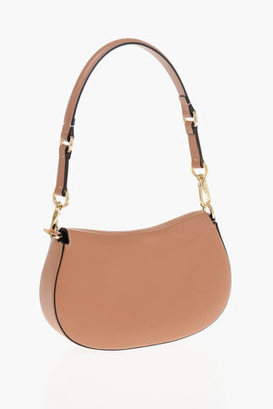 Leather Shoulder Bag with Logo Buckle