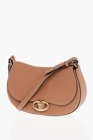 Leather Shoulder Bag with Logo Buckle