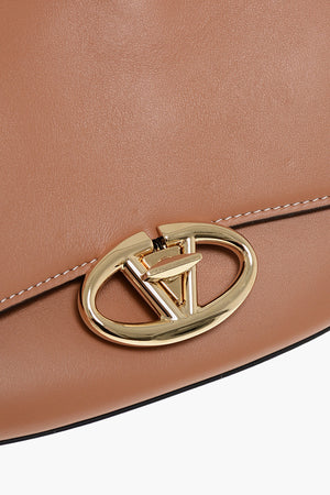 Leather Shoulder Bag with Logo Buckle