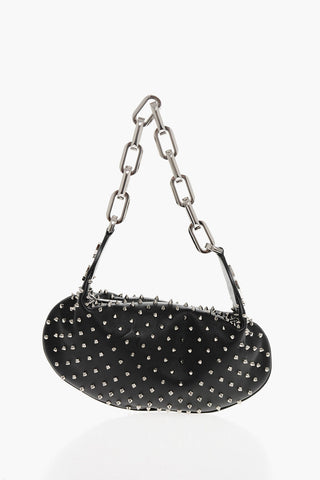 Studded Leather Hobo Bag with Chain Handle