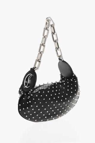 Studded Leather Hobo Bag with Chain Handle