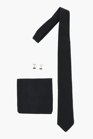 Set Cravatta-Gemelli-Pochette in Misto Seta