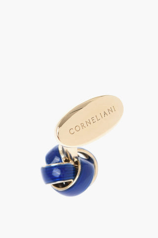 Enameled Brass Cufflinks with Wool Ball Design