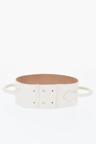 Buttoned Closure Leather Belt with Handles