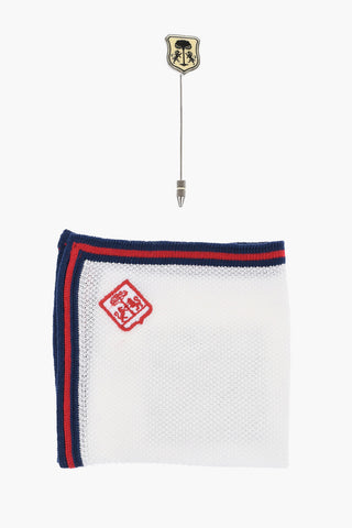 Cotton Pocket Square with Logoed Brooch