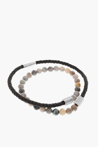 Woven Leather Wrap Bracelet with Beads
