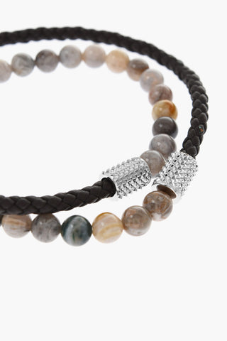 Woven Leather Wrap Bracelet with Beads