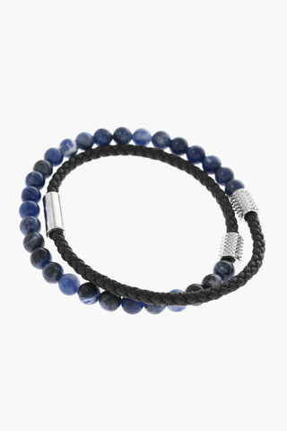 Woven Leather Wrap Bracelet with Beads