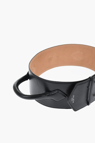 Buttoned Closure Leather Belt with Handles