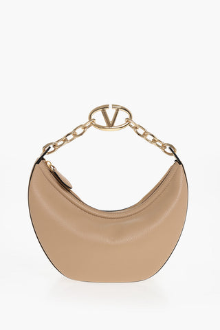 Textured Leather Hobo Bag with Jewelled Chain