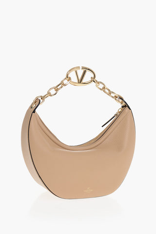 Textured Leather Hobo Bag with Jewelled Chain