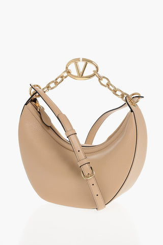 Textured Leather Hobo Bag with Jewelled Chain